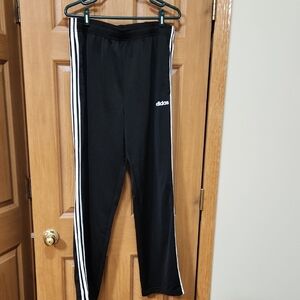 Adidas Men's Black Track Pants with White Stripes